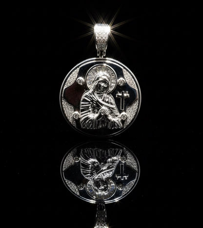 Moissanite Virgin Mary Circle Medallion Pendant