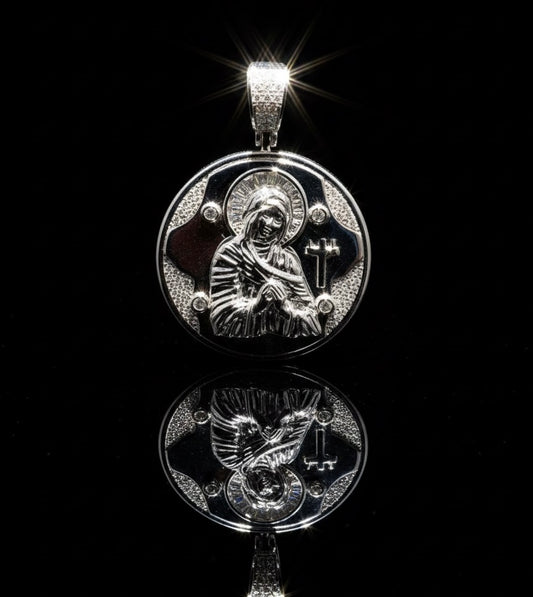 Moissanite Virgin Mary Circle Medallion Pendant