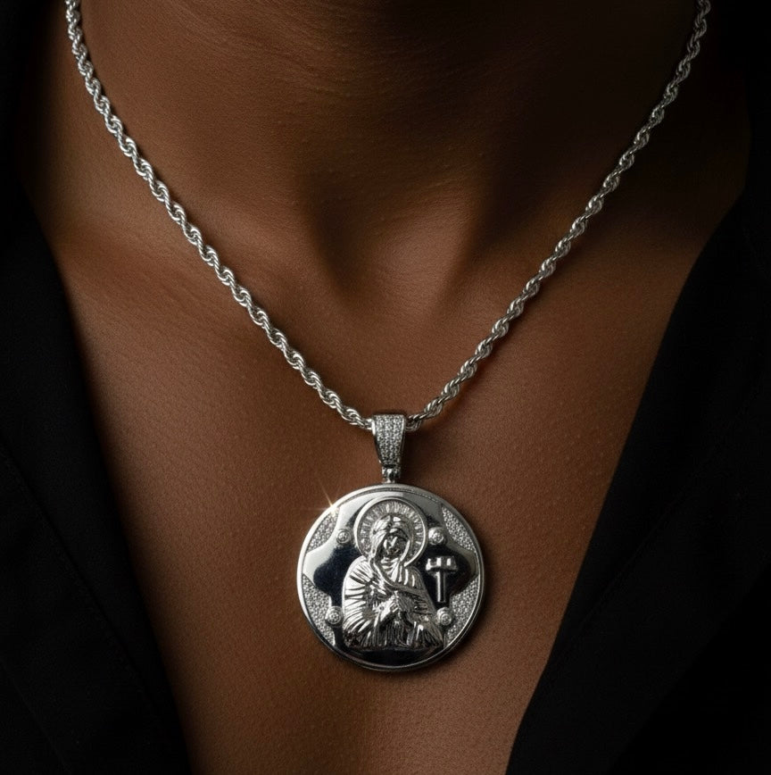 Moissanite Virgin Mary Circle Medallion Pendant