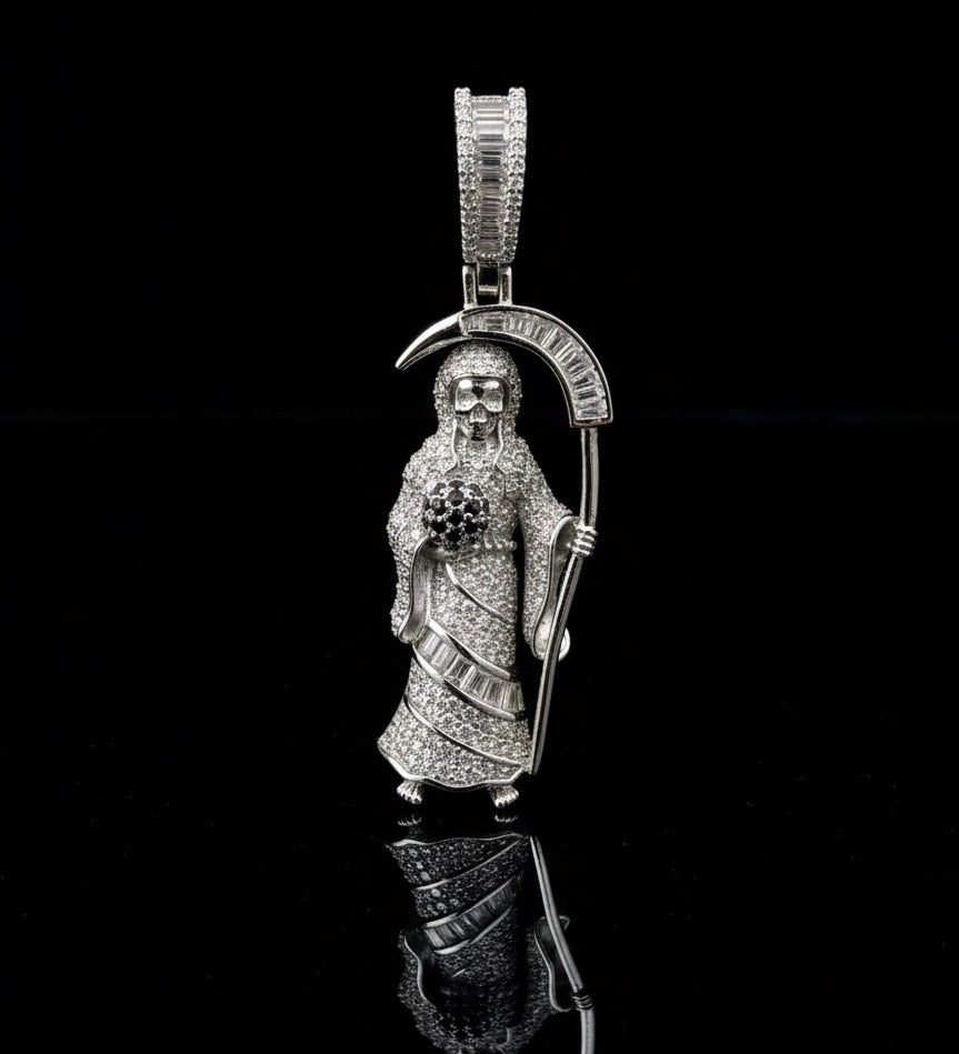 Iced Out Moissanite Santa Muerte /Grim Reaper Pendant