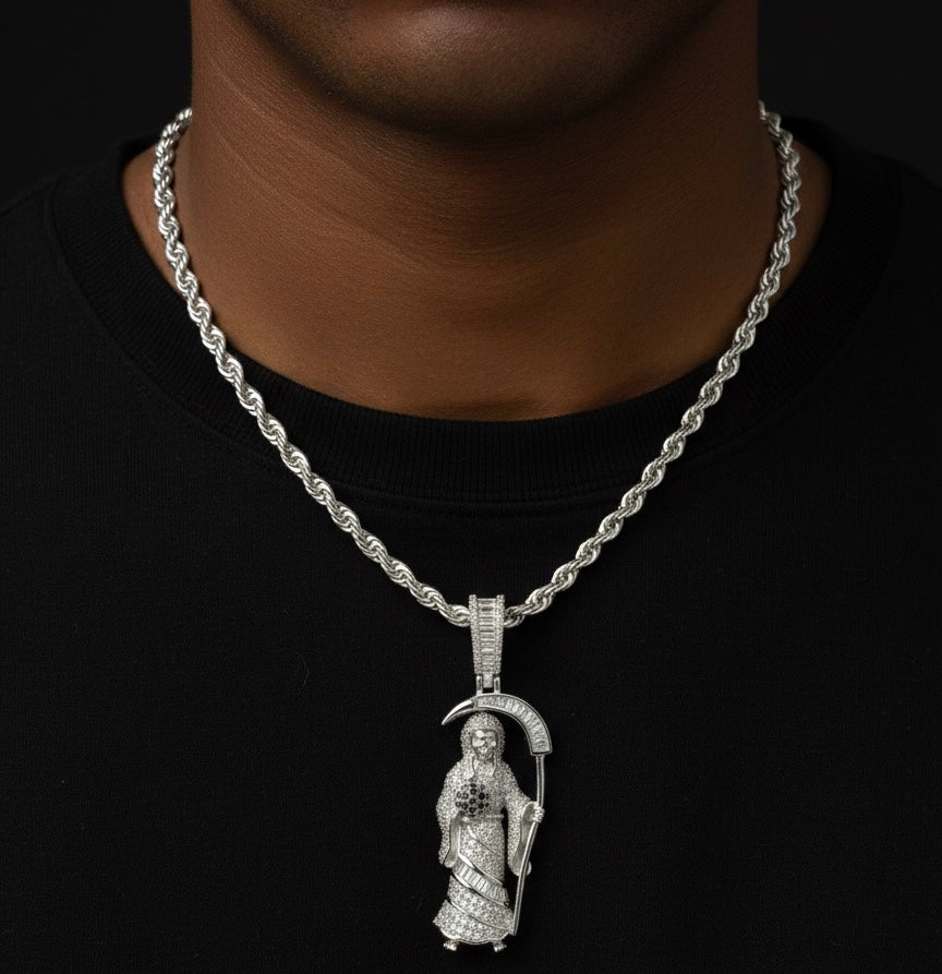 Iced Out Moissanite Santa Muerte /Grim Reaper Pendant