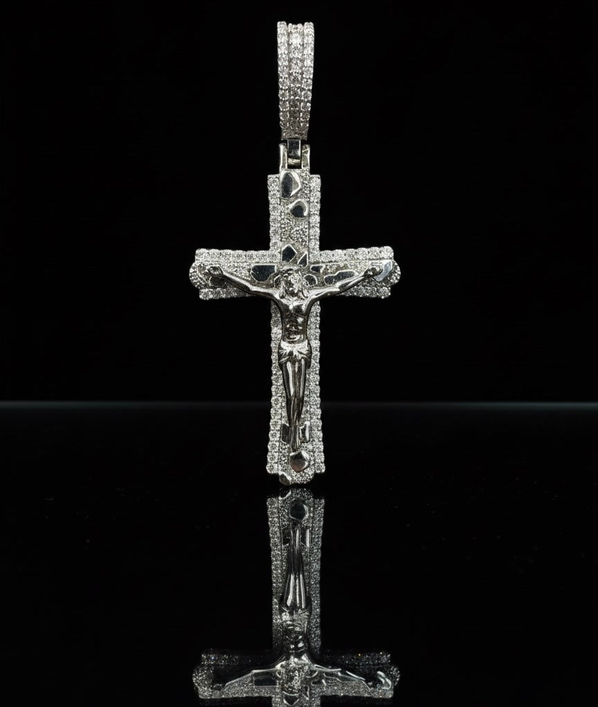 Moissanite Nugget Cross With Jesus Pendant