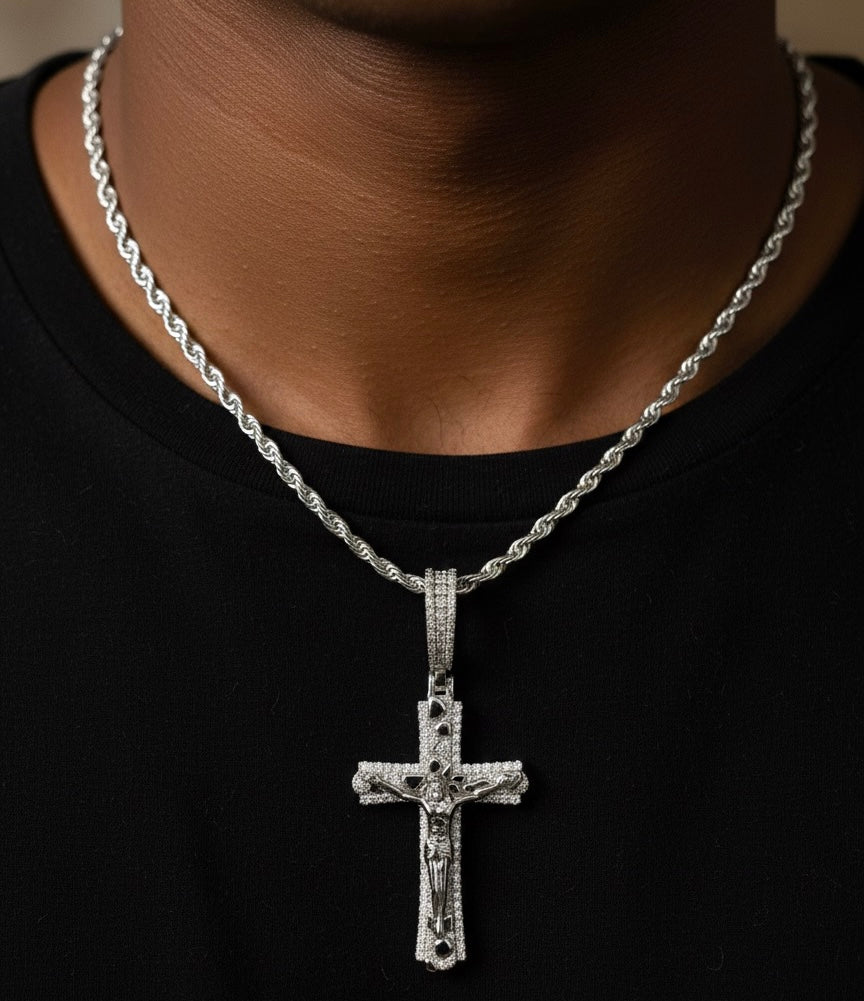 Moissanite Nugget Cross With Jesus Pendant