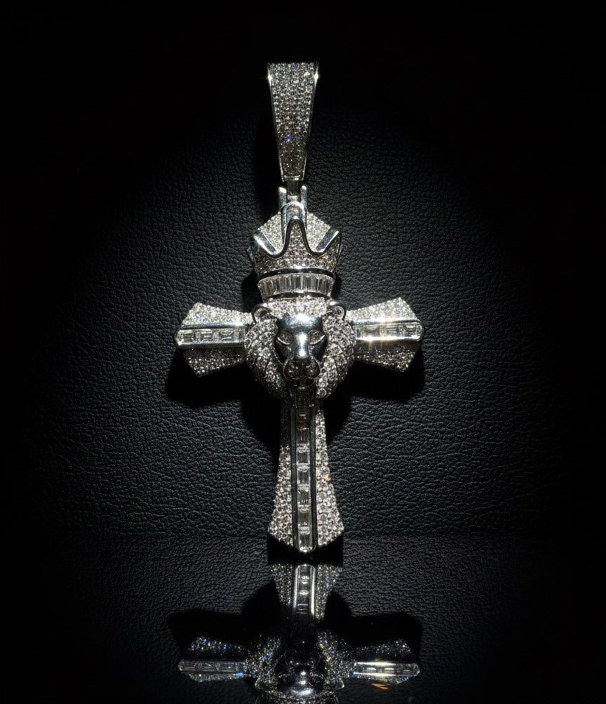 King Lion Cross Moissanite Pendant