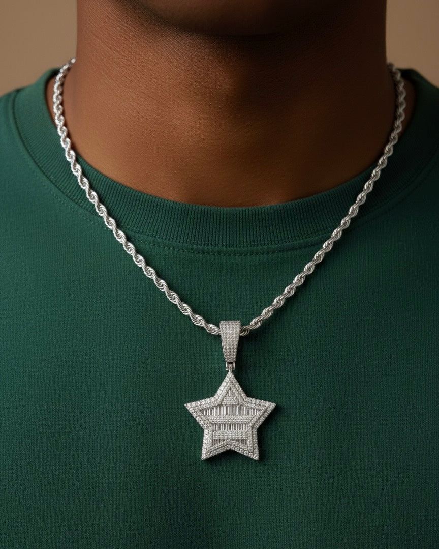Baguette 5 Point Star Moissanite Pendant at