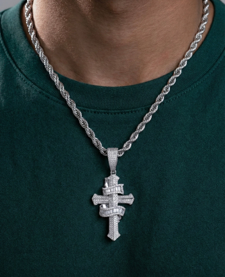 Swirl Moissanite Baguette Cross Pendant