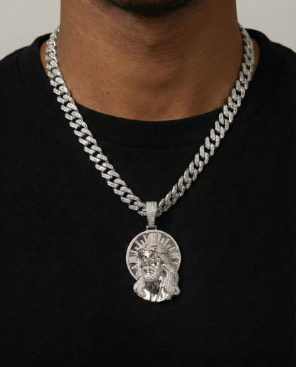 Moissanite Jesus Head With Halo Pendant
