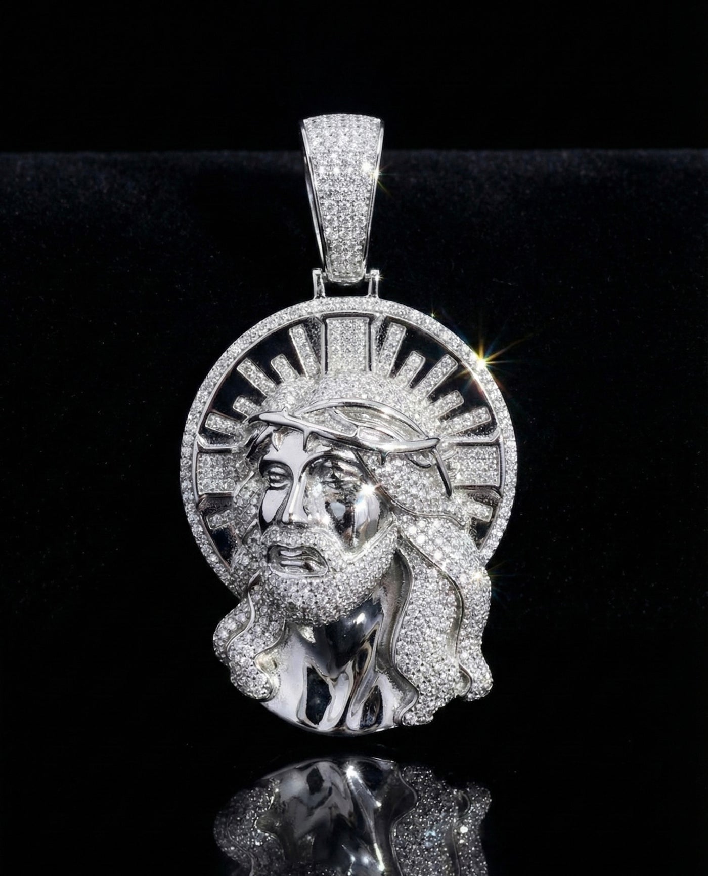 Moissanite Jesus Head With Halo Pendant