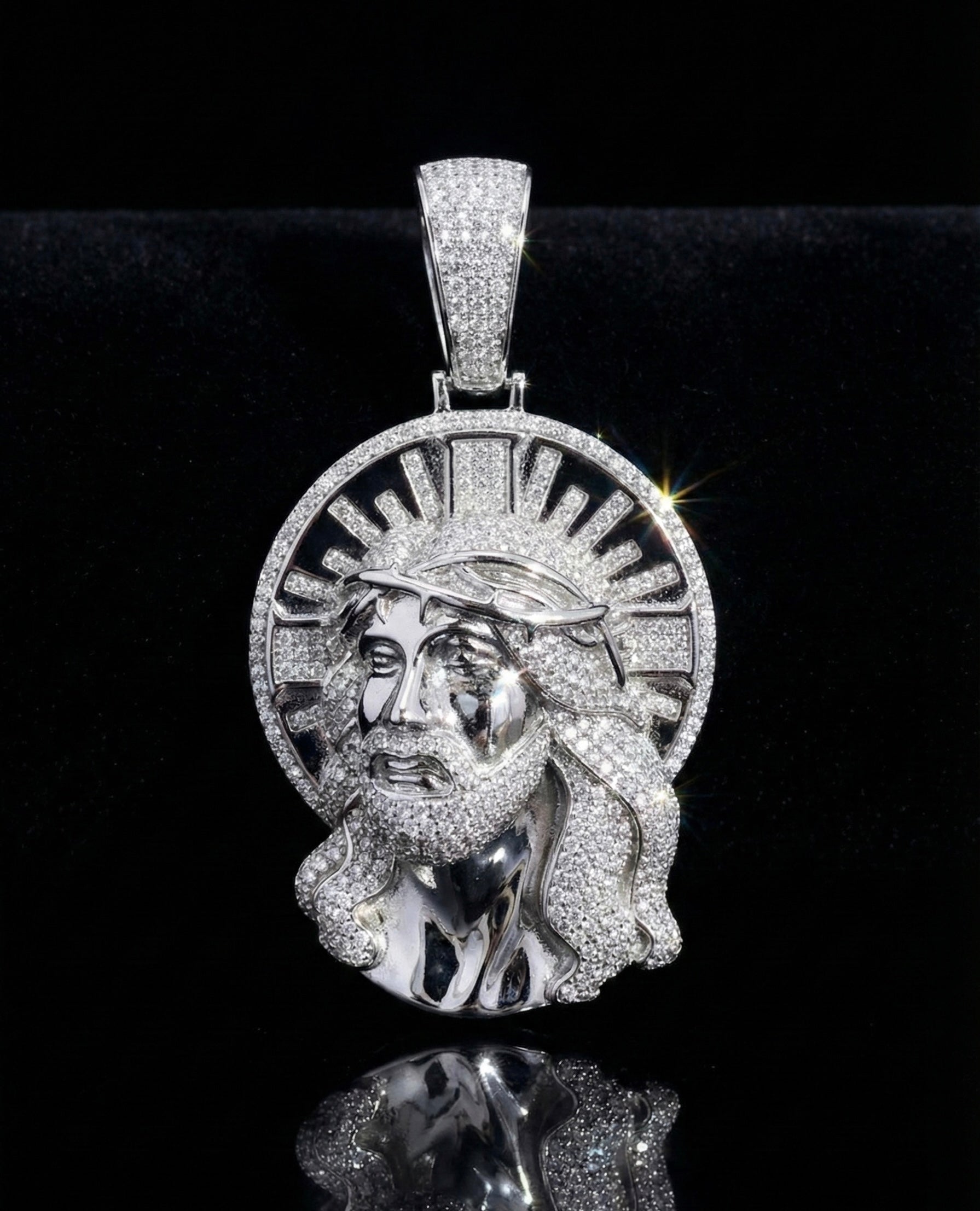 Moissanite Jesus Head With Halo Pendant
