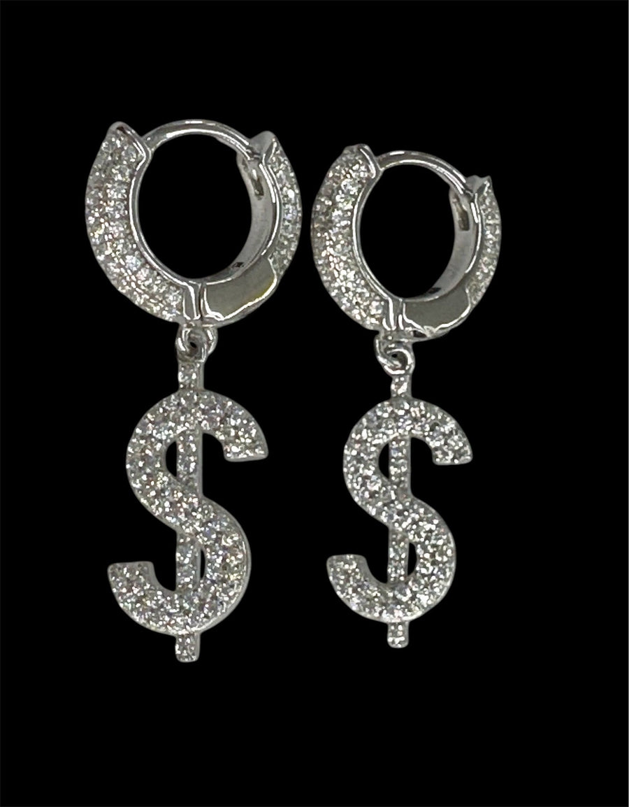 Moissanite in 18K White Gold Over Sterling Silver Dollar Sign Hoop Earrings