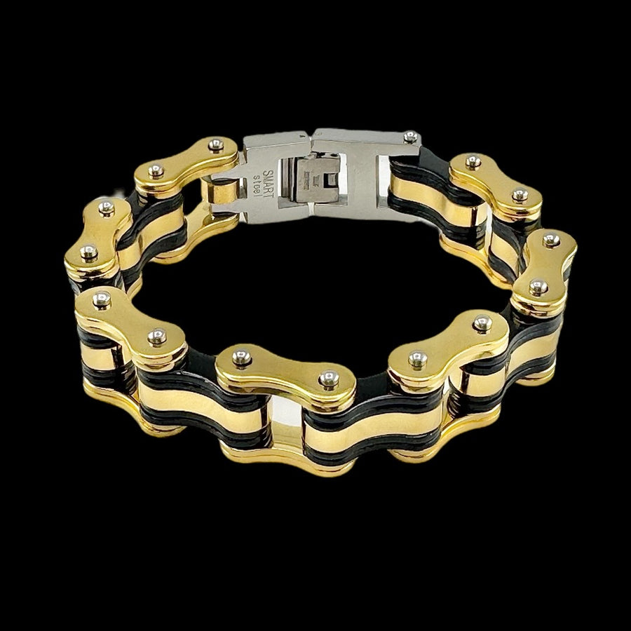 Bike Link Bracelet in 18K yellow Gold and Black