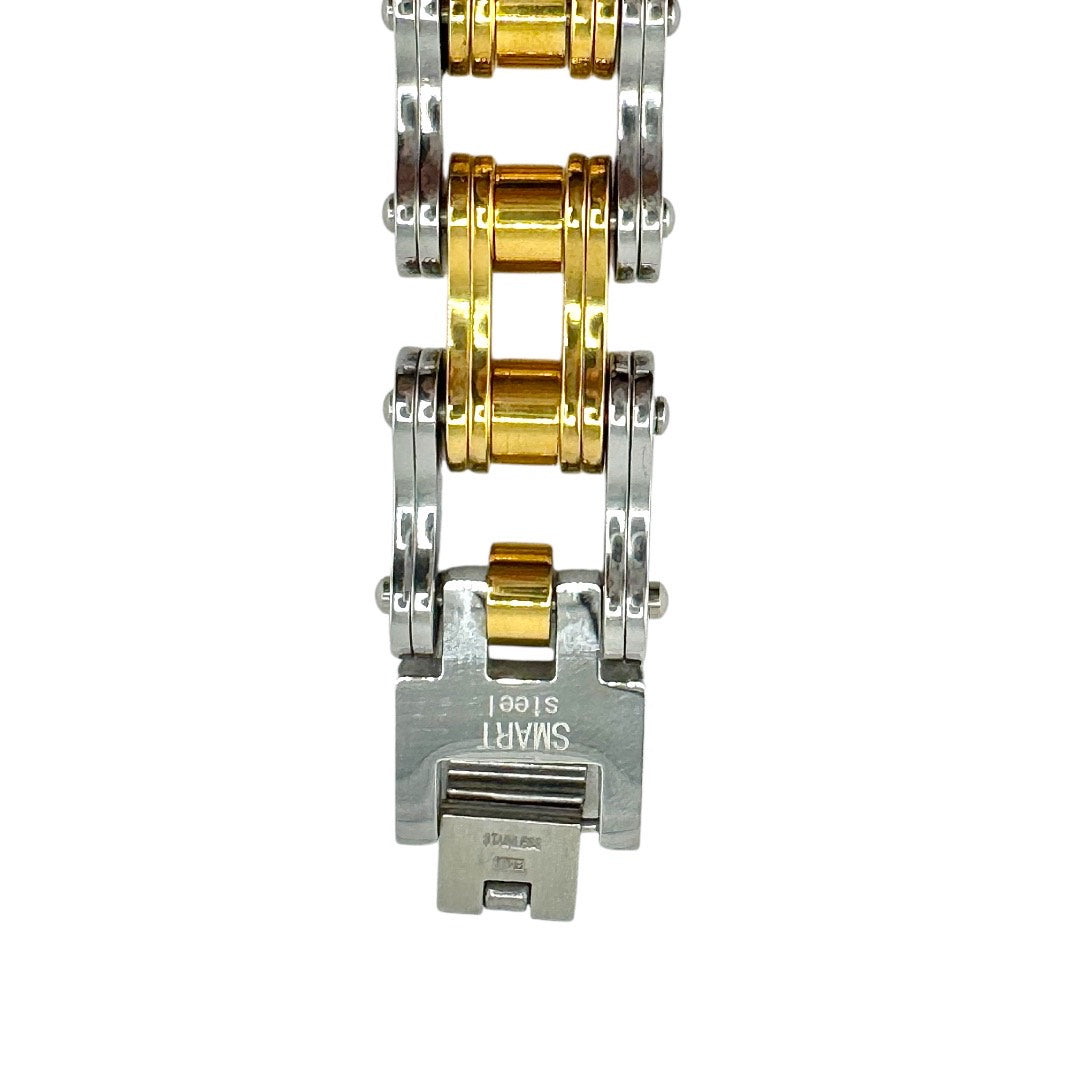 Bike Link Bracelet in 18k Yellow and White Gold Over Stainless Steel 16MM