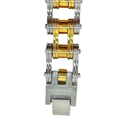 Bike Link Bracelet in 18k Yellow and White Gold Over Stainless Steel 16MM