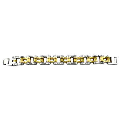 Bike Link Bracelet in 18k Yellow and White Gold Over Stainless Steel 16MM
