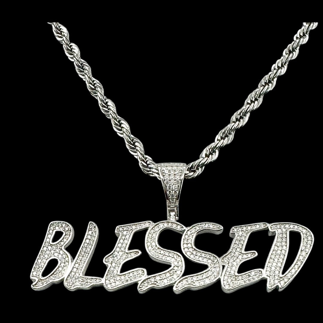 Moissanite in 925 Sterling Silver "BLESSED" Pendant