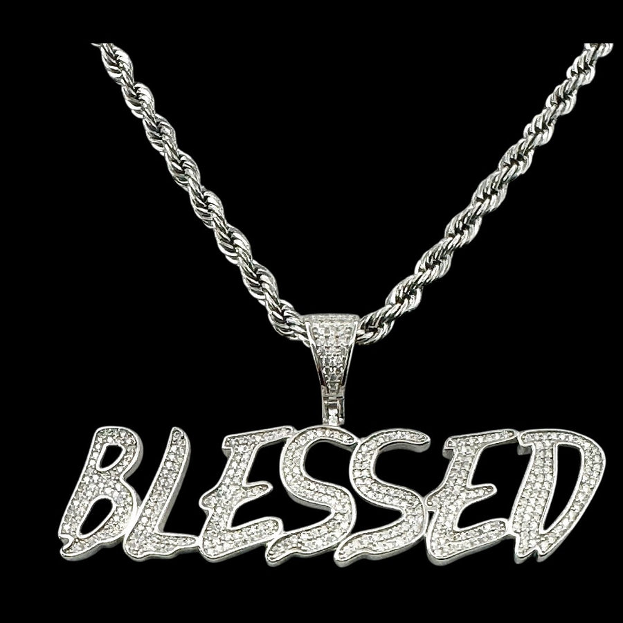 Moissanite in 925 Sterling Silver "BLESSED" Pendant