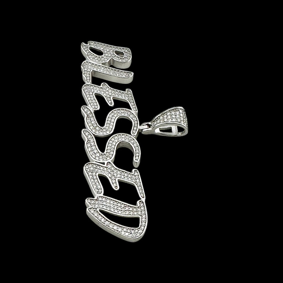 Moissanite in 925 Sterling Silver "BLESSED" Pendant