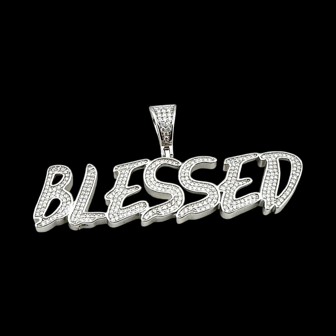 Moissanite in 925 Sterling Silver "BLESSED" Pendant