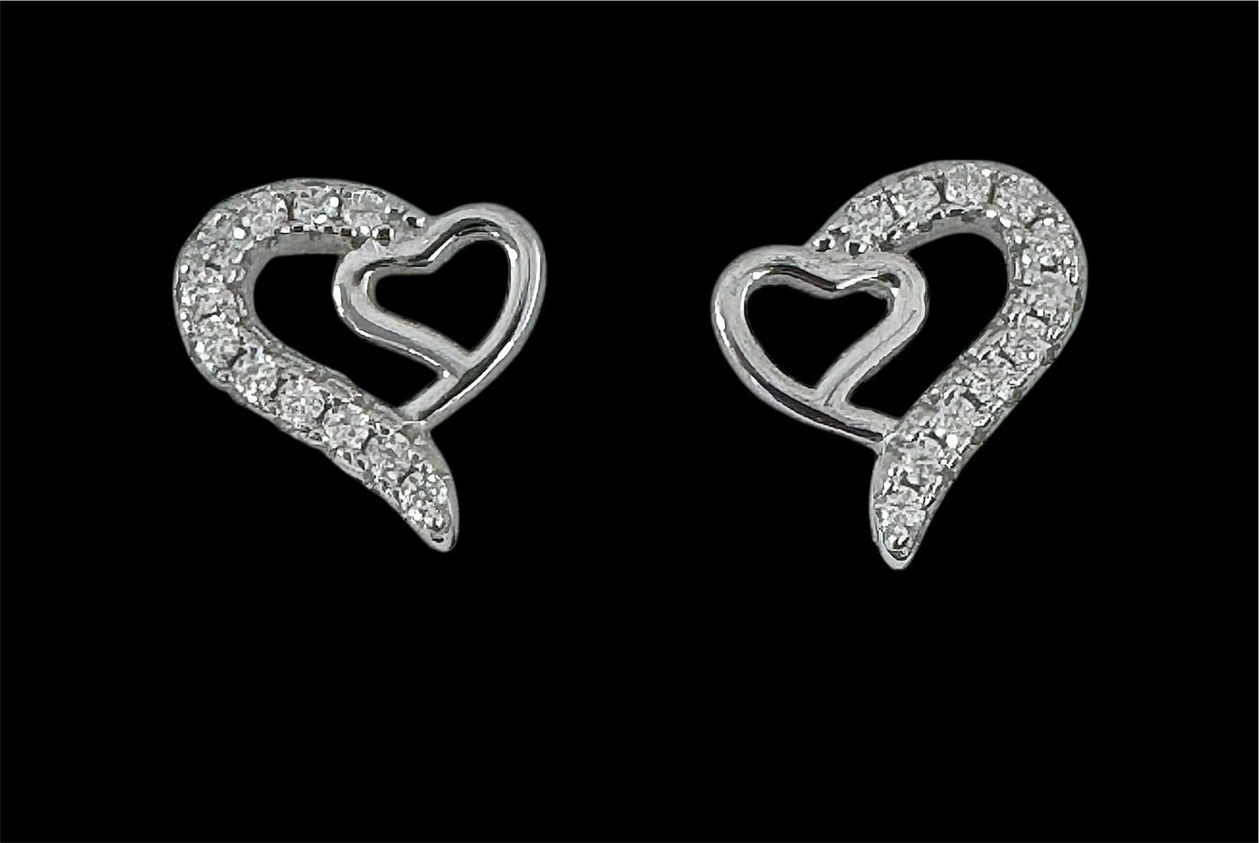 Moissanite in 18K White Gold Over Sterling Silver Open Double Heart Earrings