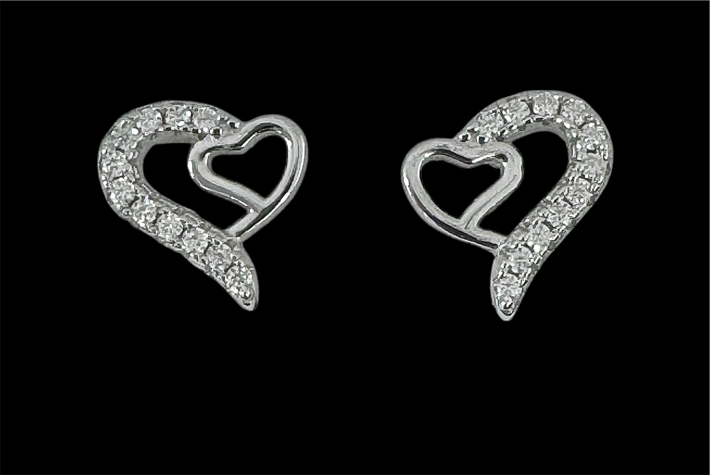 Moissanite in 18K White Gold Over Sterling Silver Open Double Heart Earrings