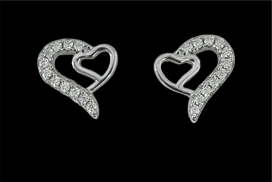 Moissanite in 18K White Gold Over Sterling Silver Open Double Heart Earrings