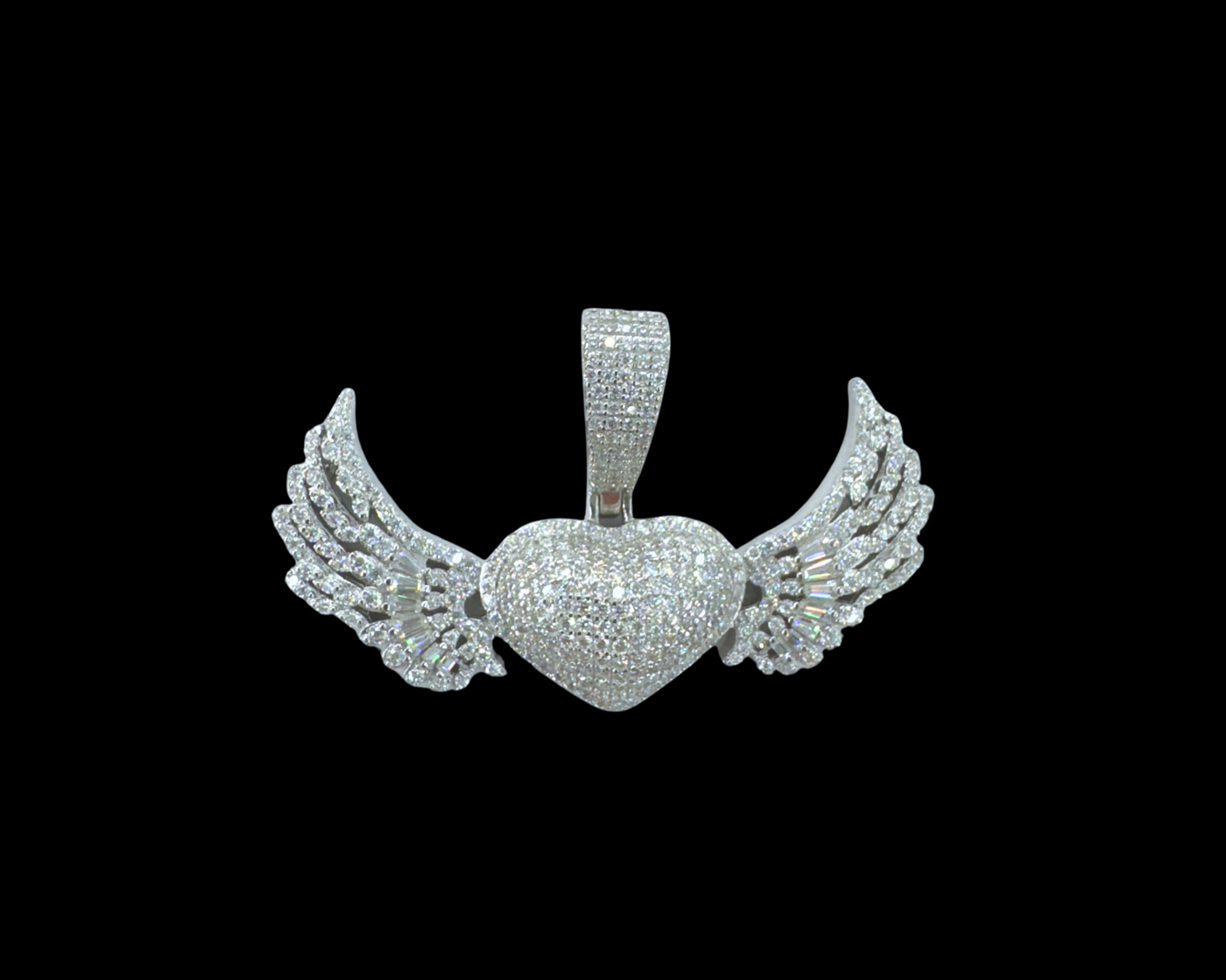 Moissanite in 925 Sterling Silver Heart Angel Wing  Pendant