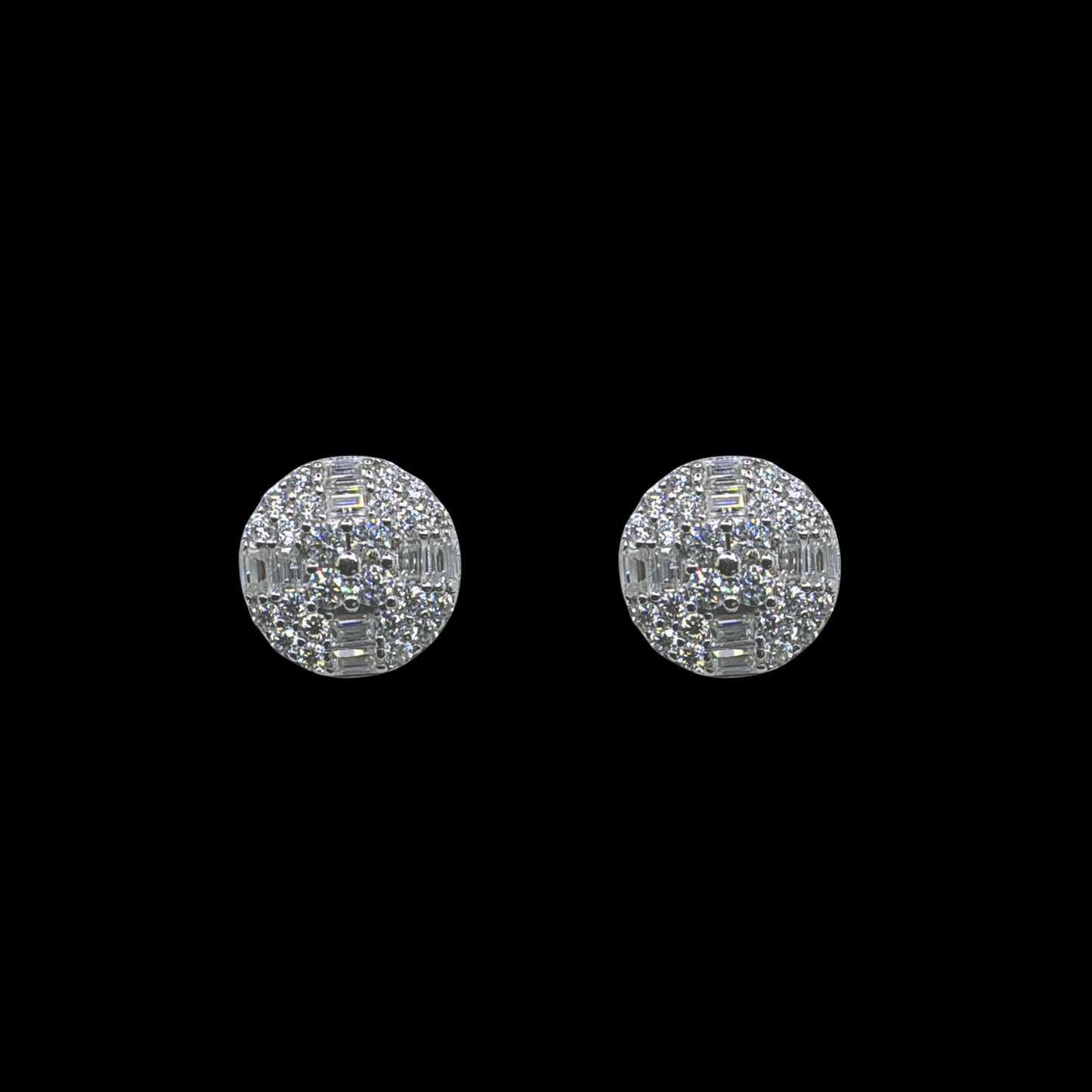 Round Baguette Stud Moissanite Earrings