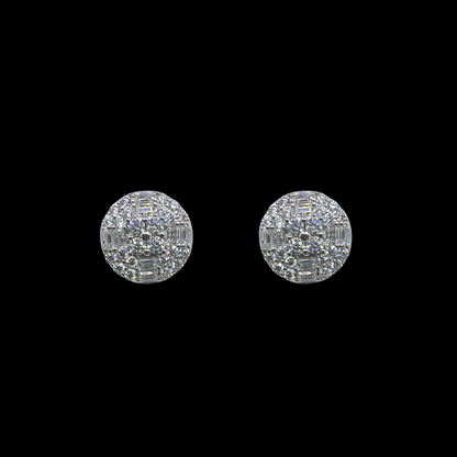 Round Baguette Stud Moissanite Earrings