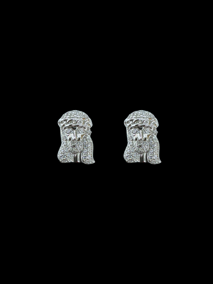 Moissanite in 925 sterling silver Jesus Head Earrings.