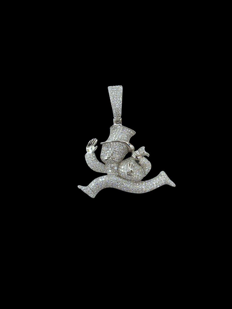 Moissanite in 925 Sterling Silver Monopoly Man Pendant