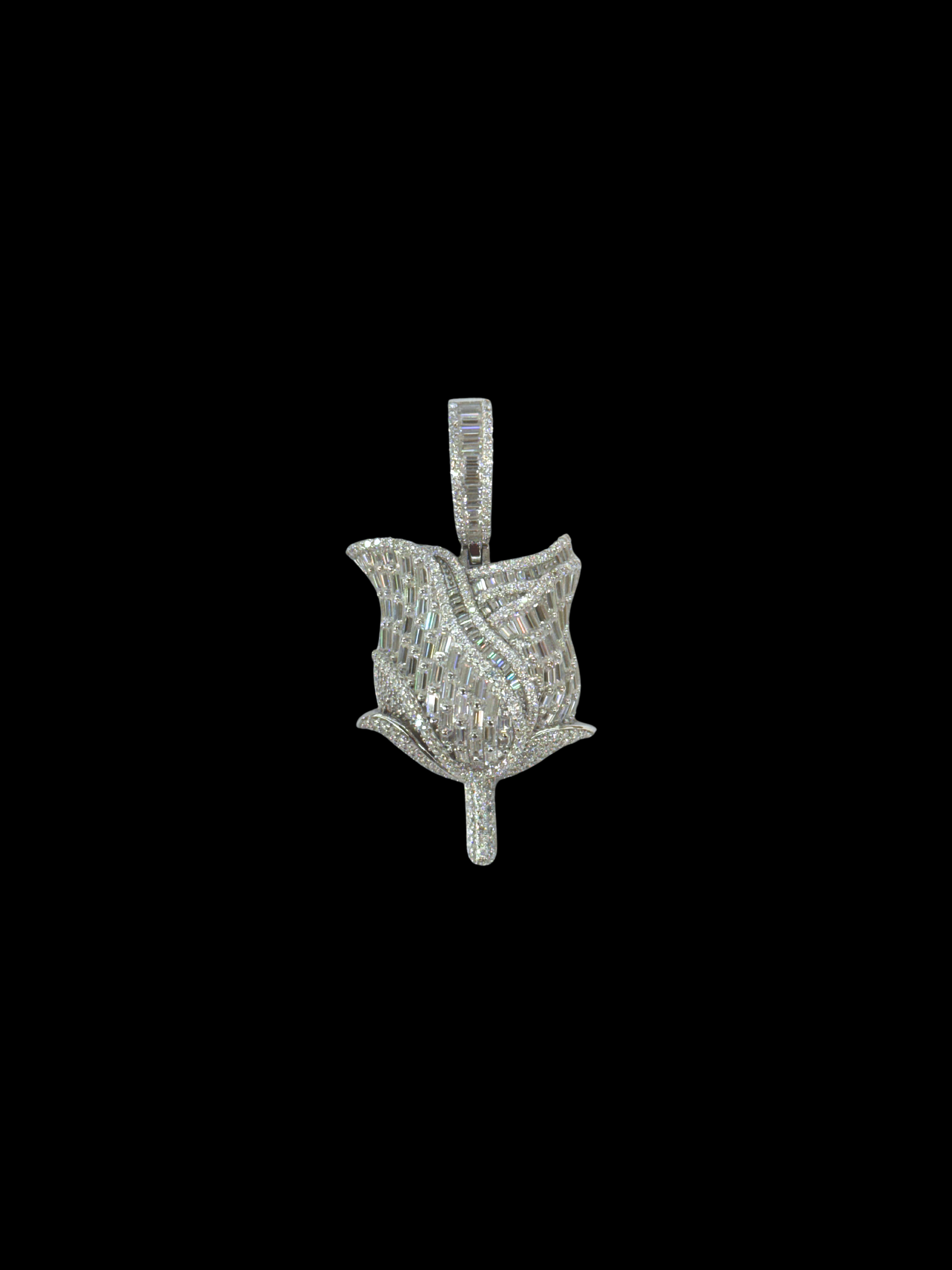 925 Sterling Silver and Moissanite Rose Flower Pendant