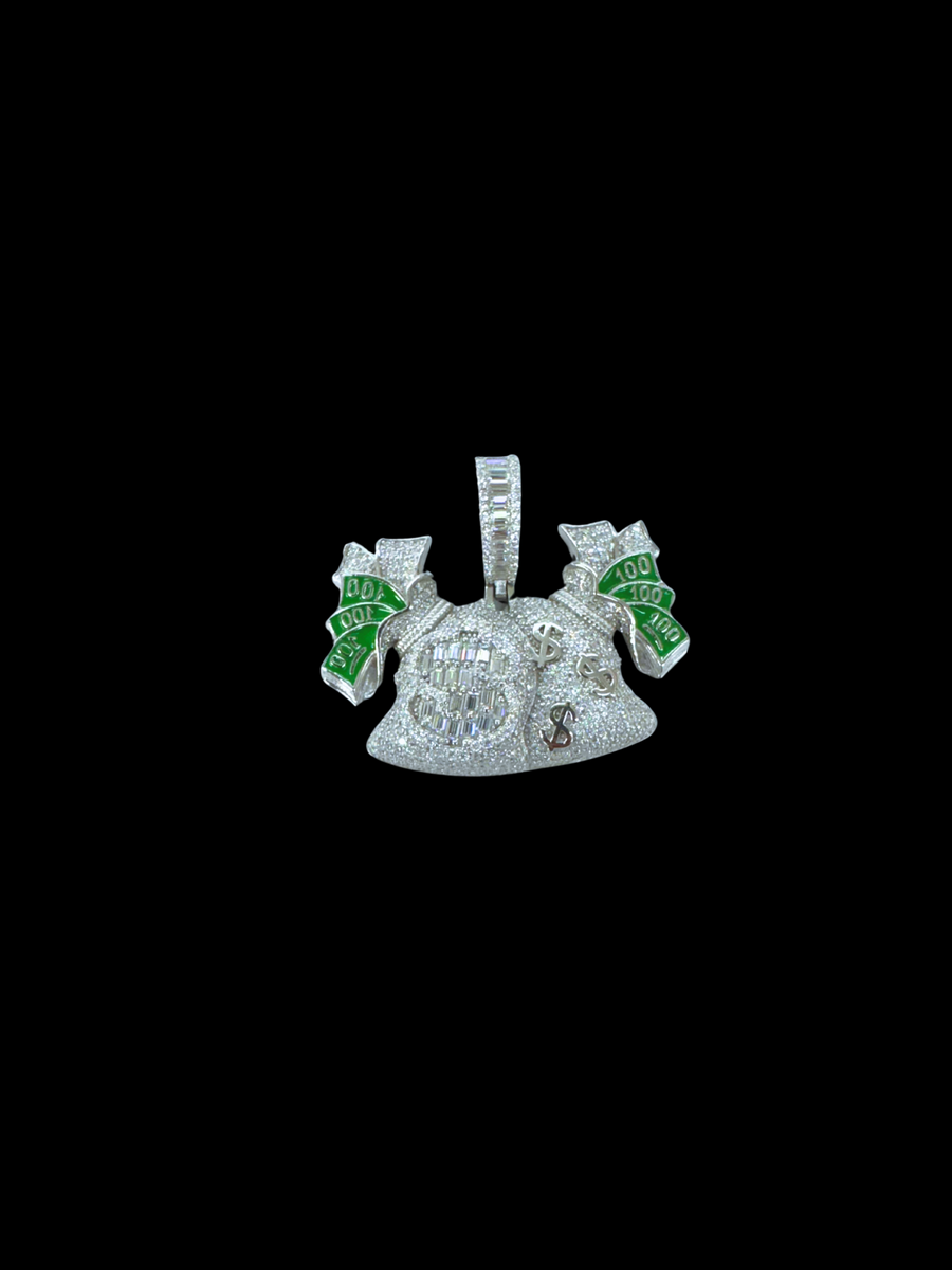 Moissanite in 925 Sterling Silver Money Bag Pendant