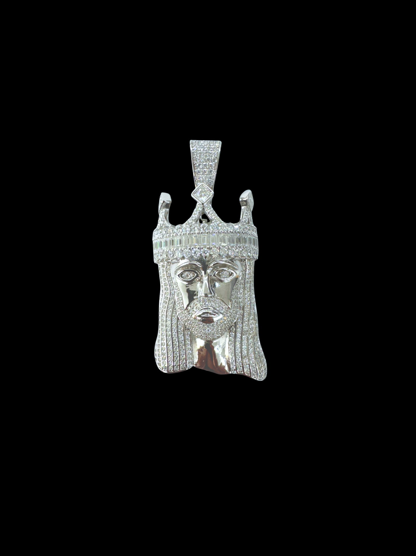 925 Sterling Silver and Moissanite Jesus Head Pendant