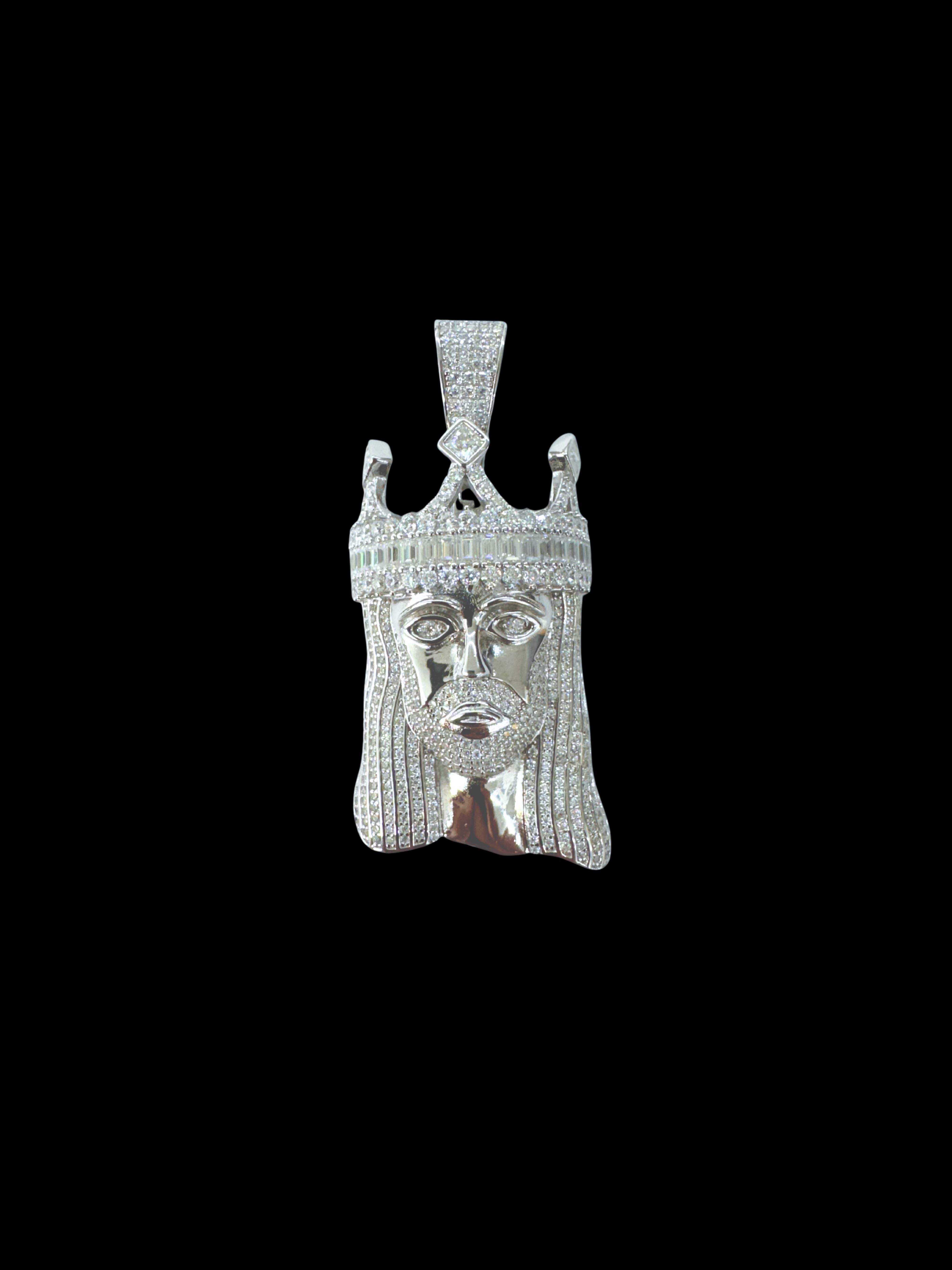 925 Sterling Silver and Moissanite Jesus Head Pendant