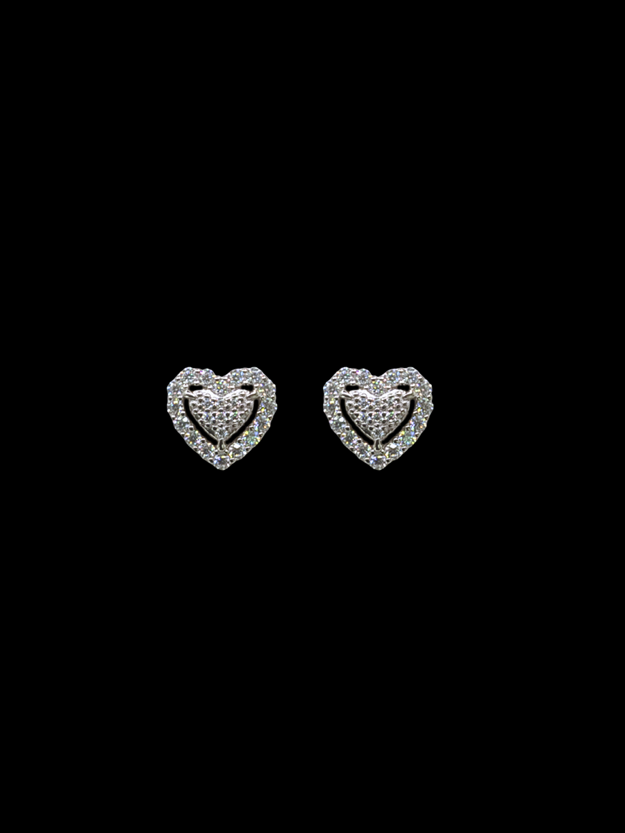 925 Sterling Silver and Moissanite Heart Stud Earrings