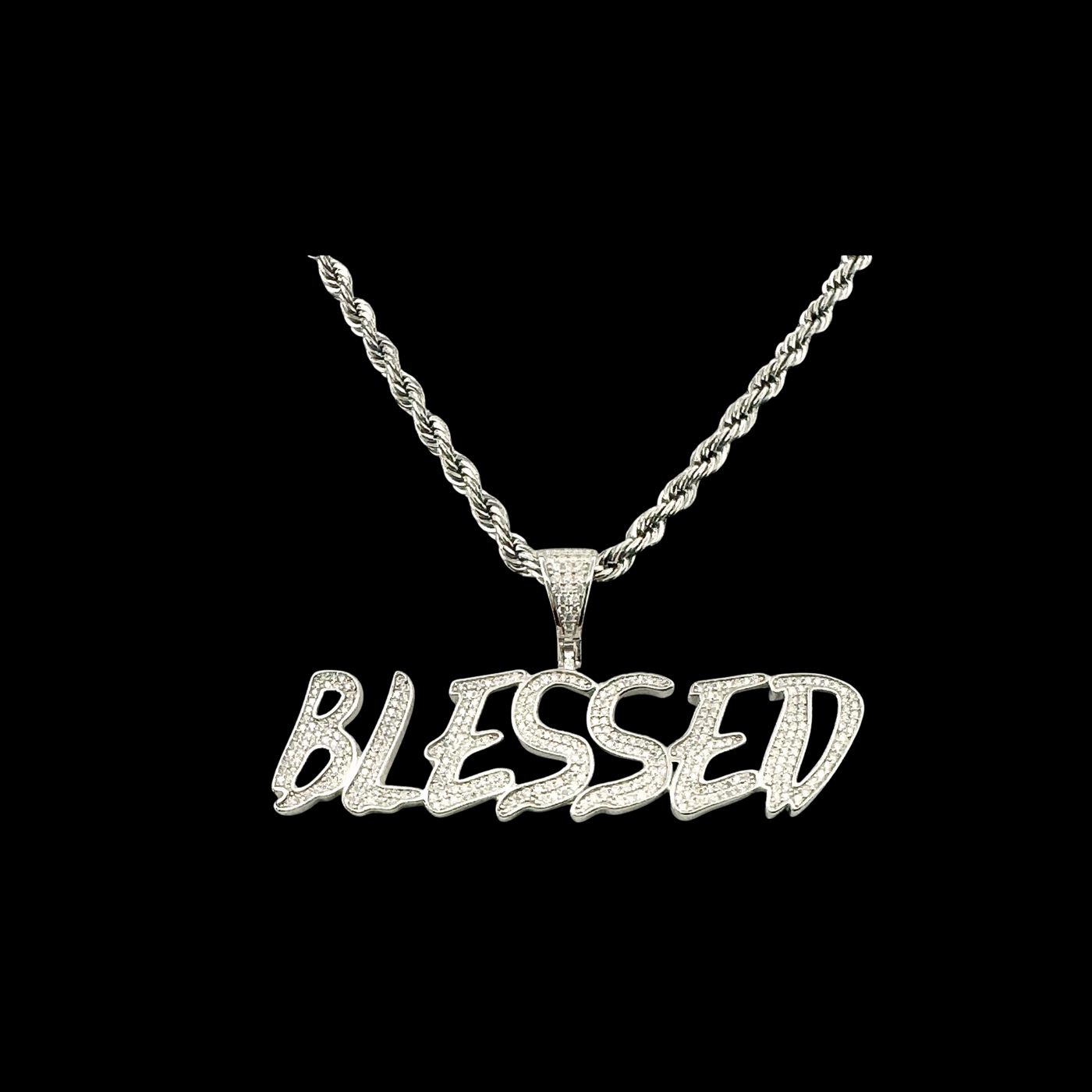 Moissanite in 925 Sterling Silver "BLESSED" Pendant