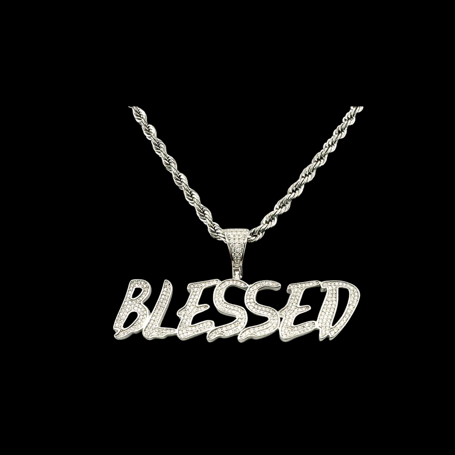 Moissanite in 925 Sterling Silver "BLESSED" Pendant