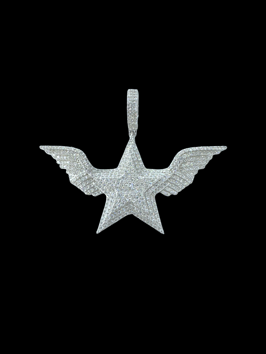 Moissanite in 925 Sterling Silver Star Flying Angel Wings Pendants