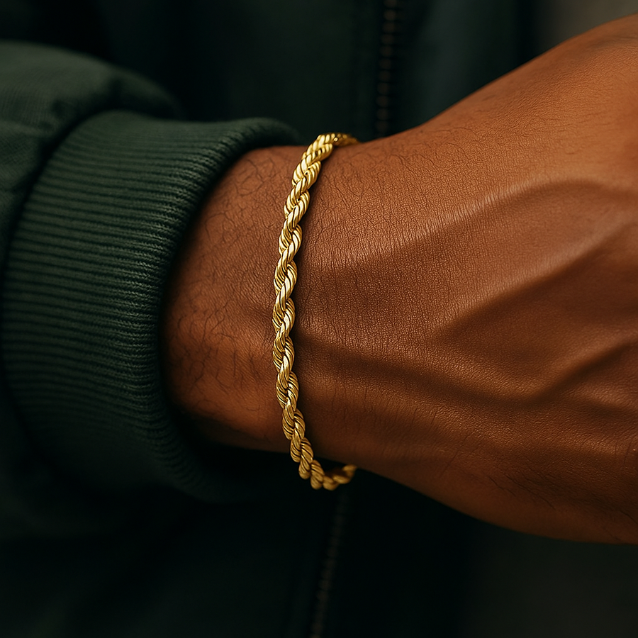 18K Yellow Gold Over Stainless Steel Rope Bracelet