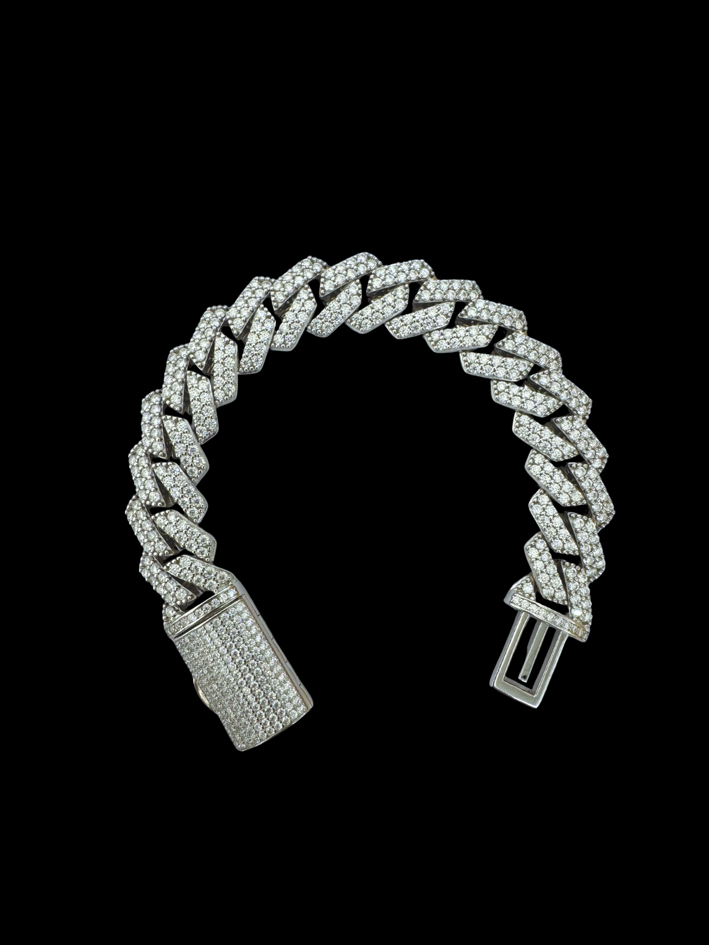 Moissanite in 18K White Gold Over Sterling Silver 16mm Miami Cuban Bracelet