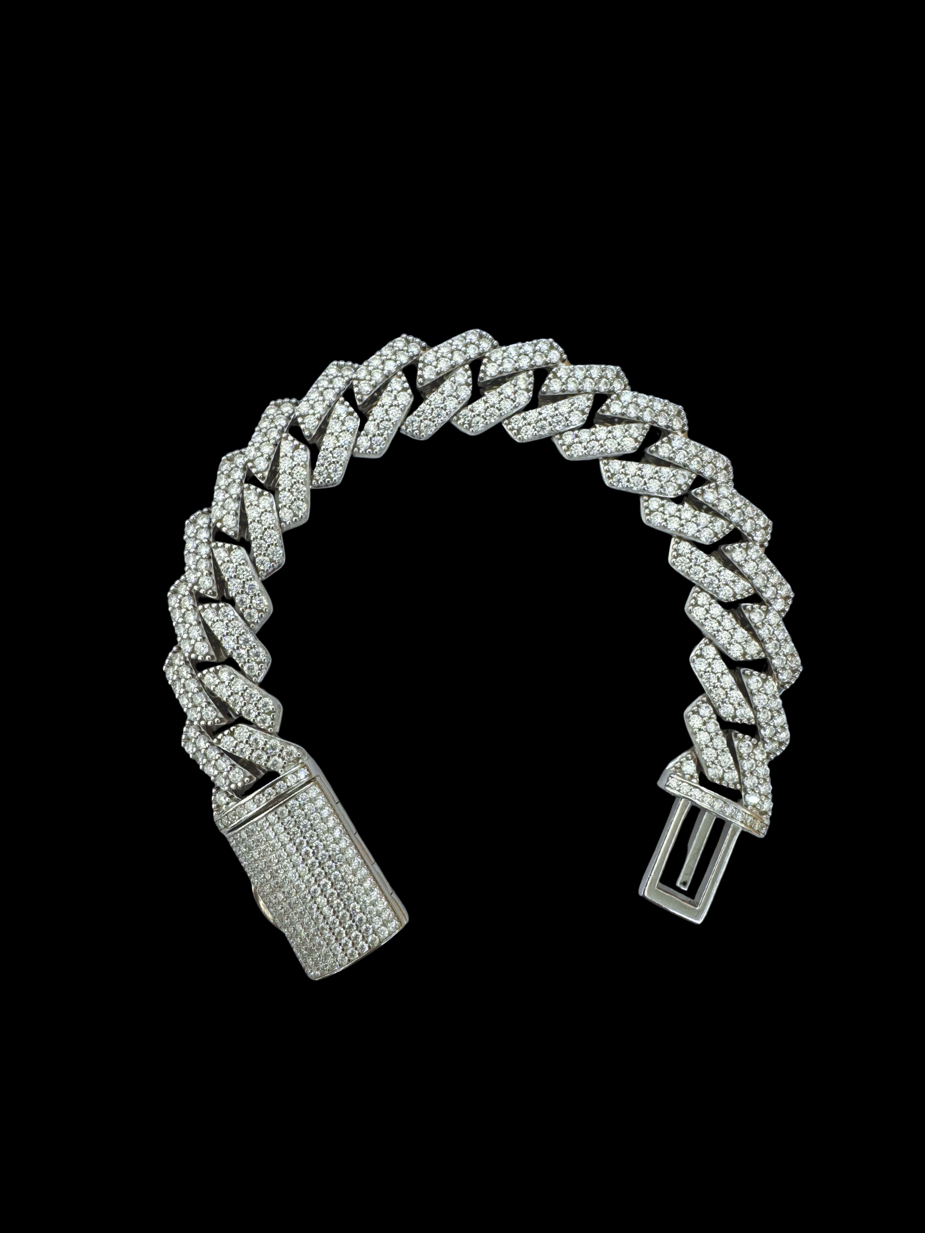 Moissanite in 18K White Gold Over Sterling Silver 16mm Miami Cuban Bracelet