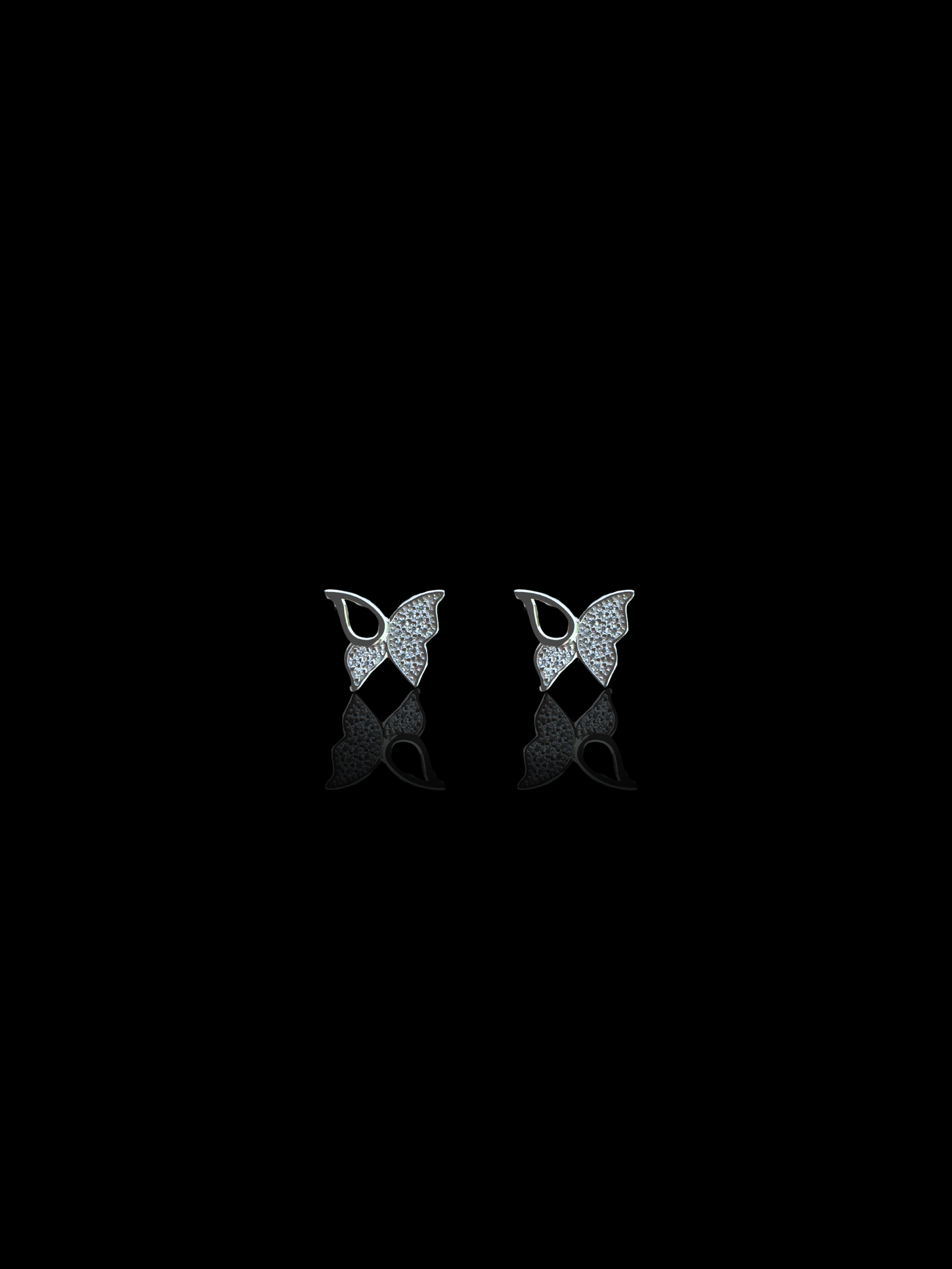 Moissanite in 18K white gold over sterling silver open wings butterfly earrings