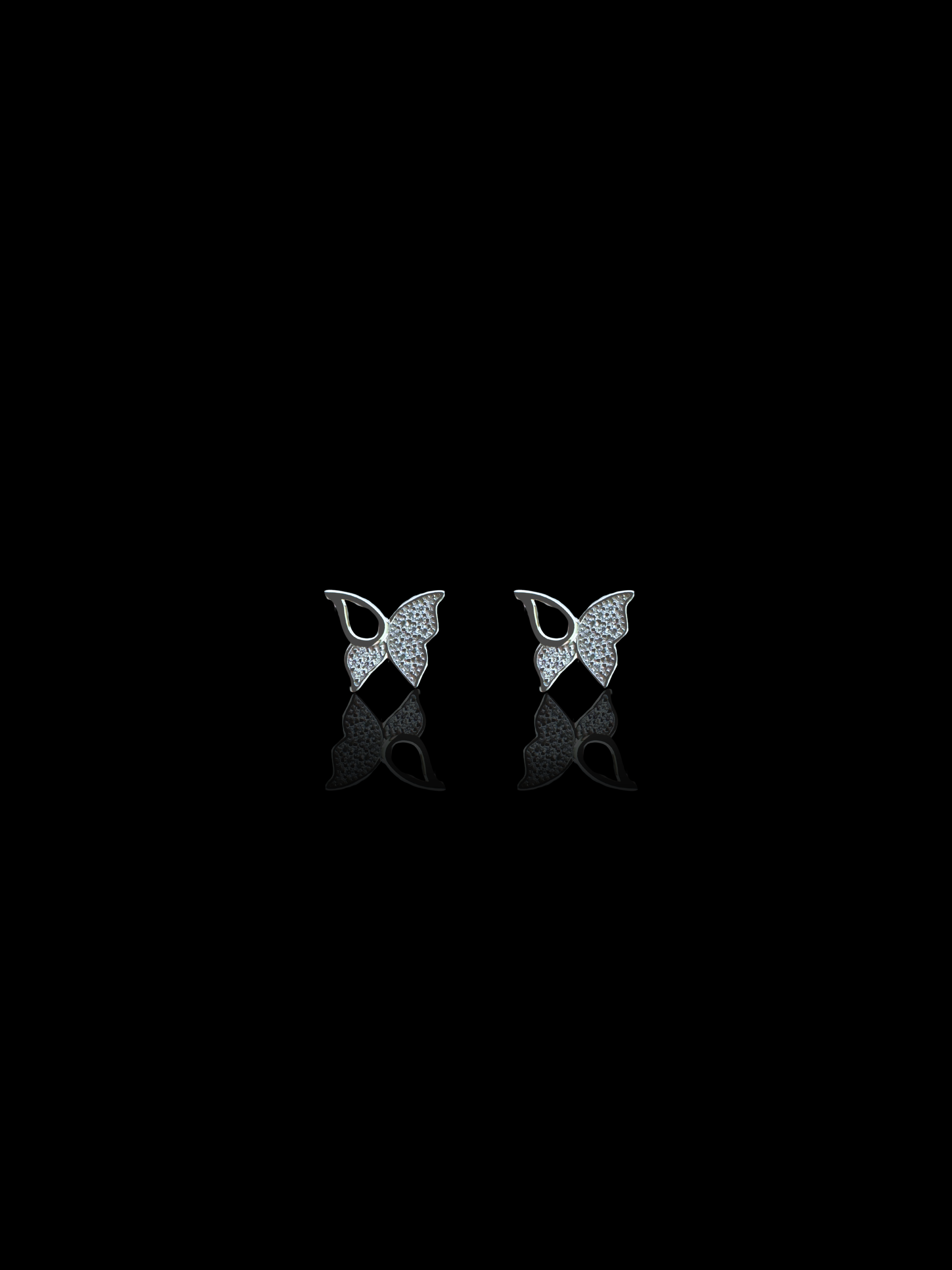 Moissanite in 18K white gold over sterling silver open wings butterfly earrings