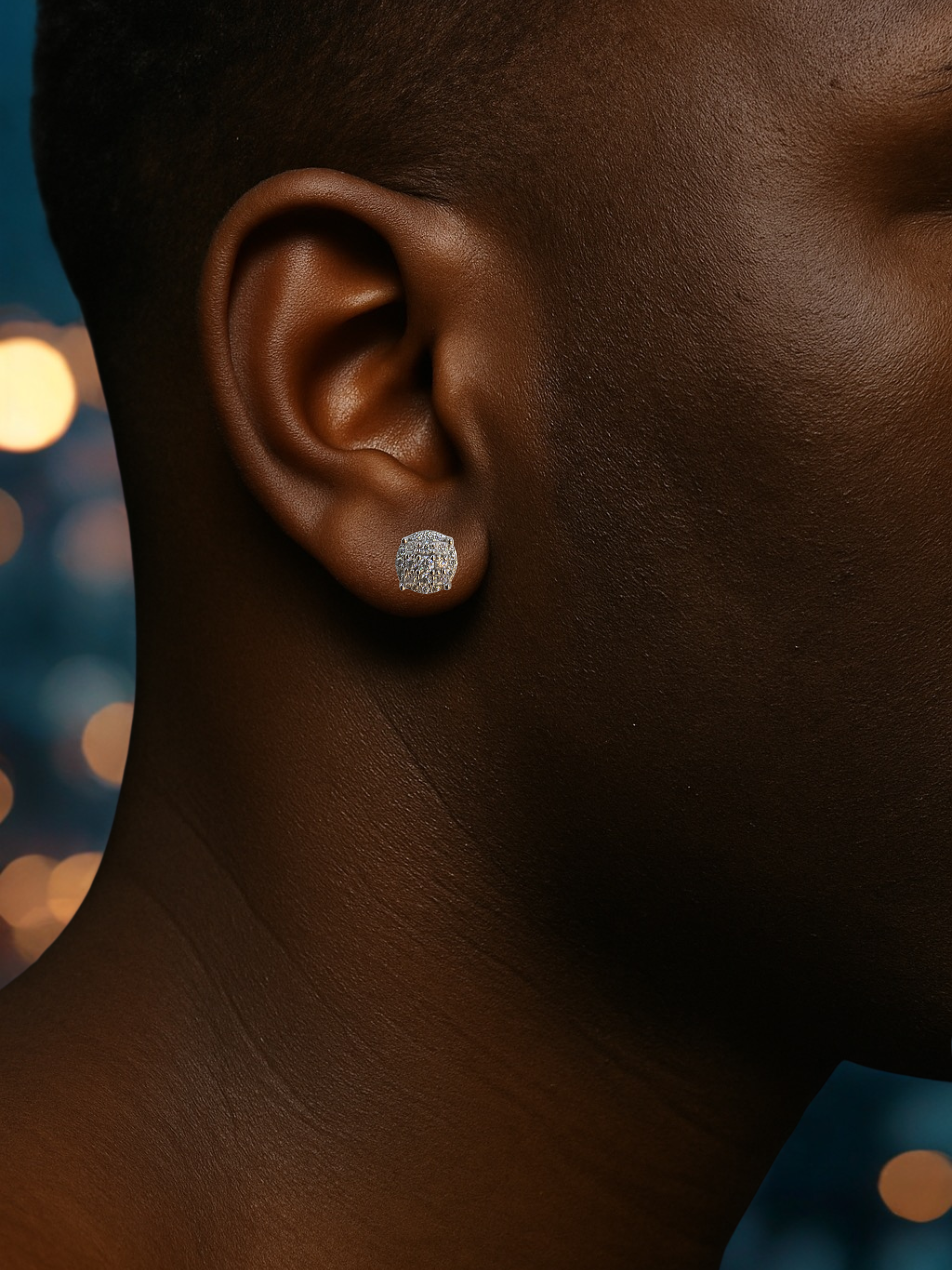 Moissanite in 18K White Gold Over Sterling Silver Stepped Graduating Size Round stud Earrings