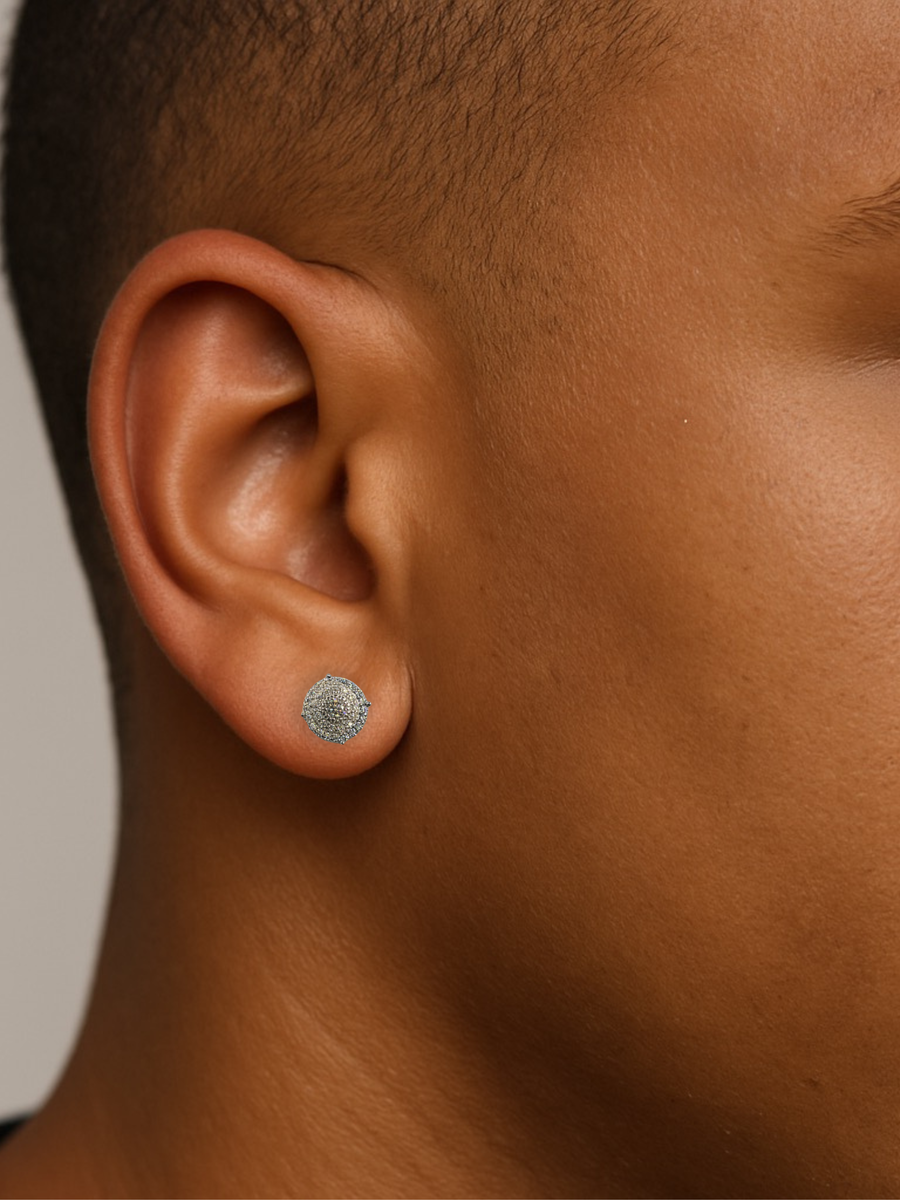 Moissanite in 18K White Gold Over Sterling Silver Stepped Circle Stud Earrings