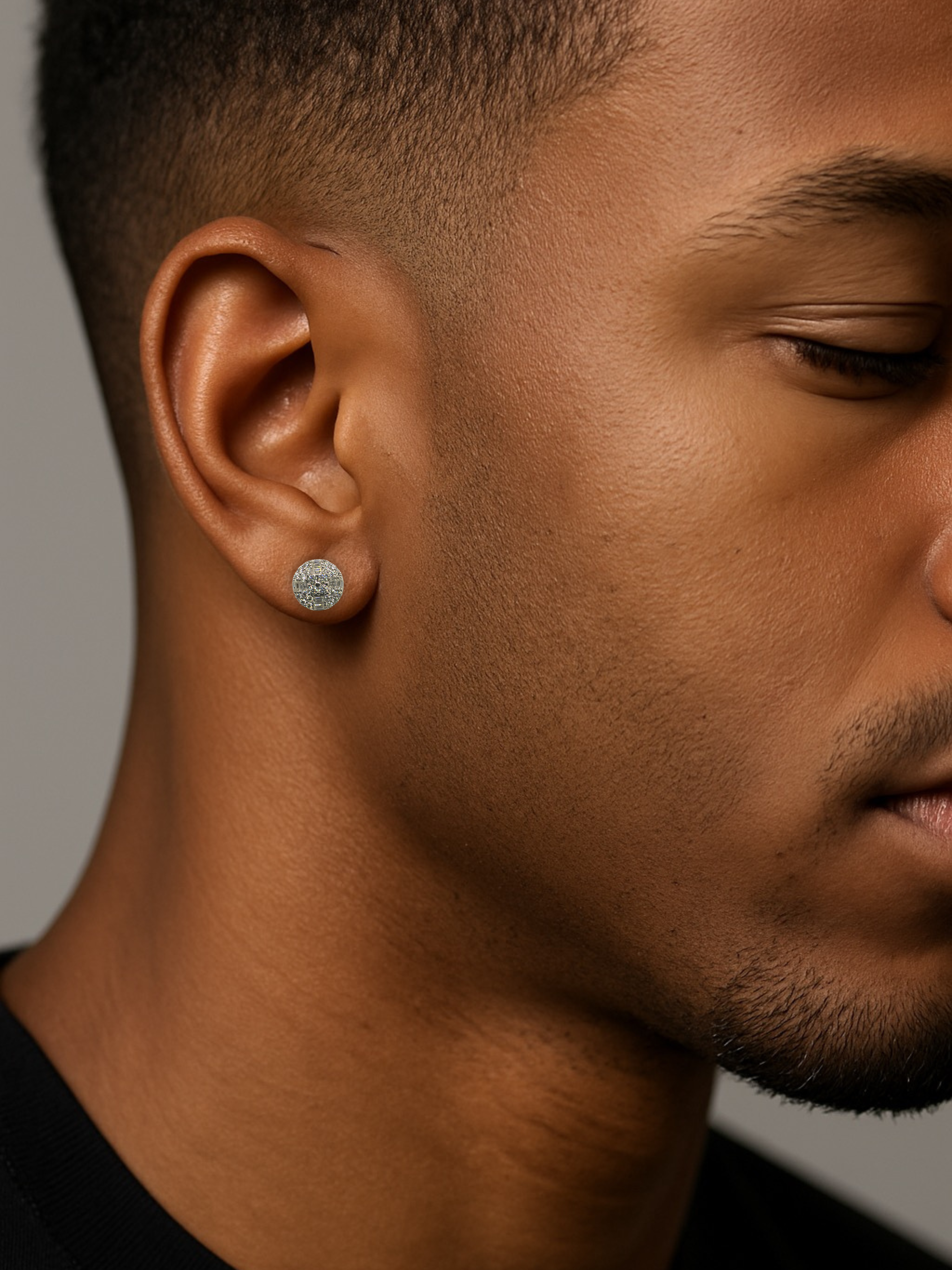 Moissanite in 18K White Gold Over Sterling Silver Circle Baguette Stud Earrings