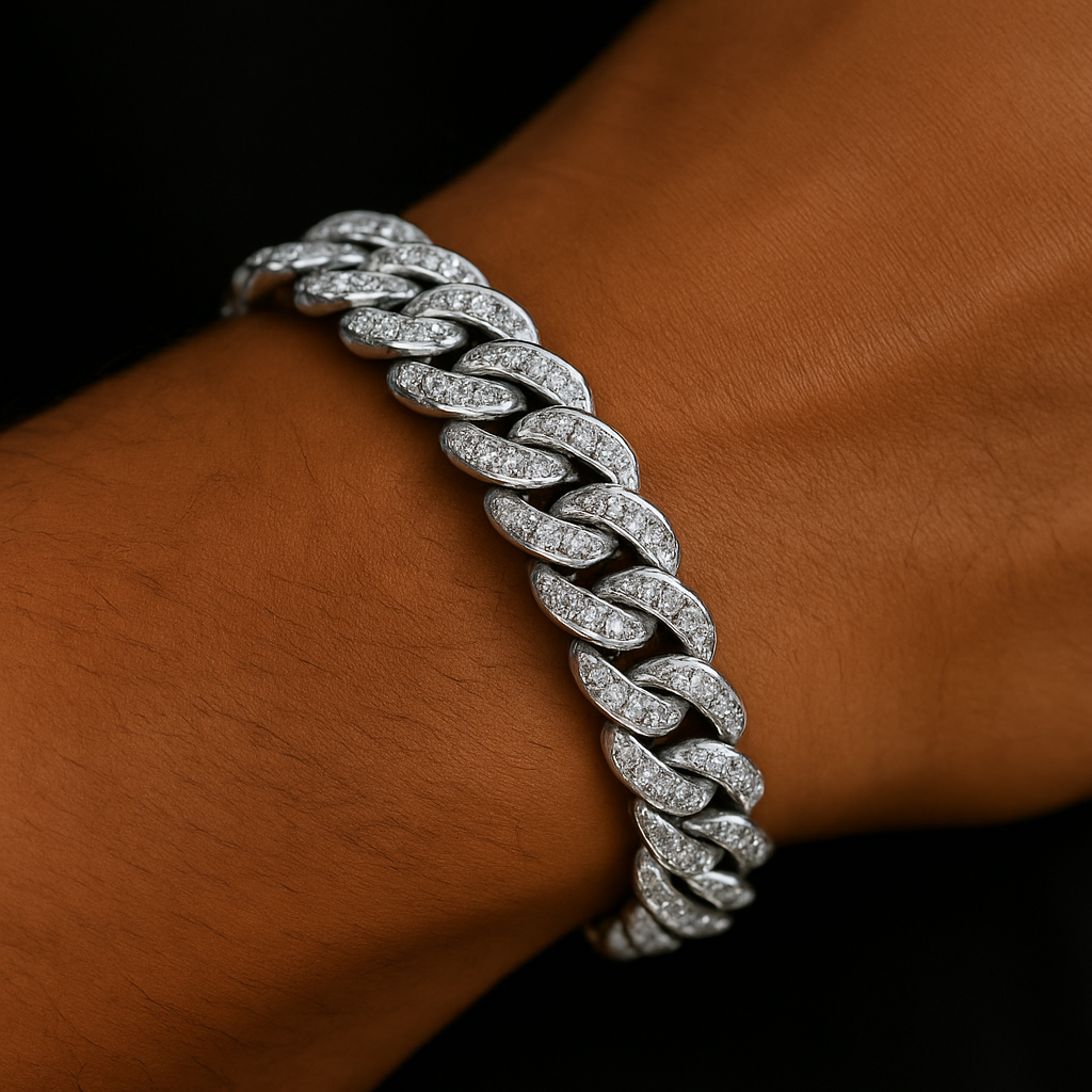 Moissanite in 18K White Gold Over Sterling Silver 16mm Miami Cuban Bracelet