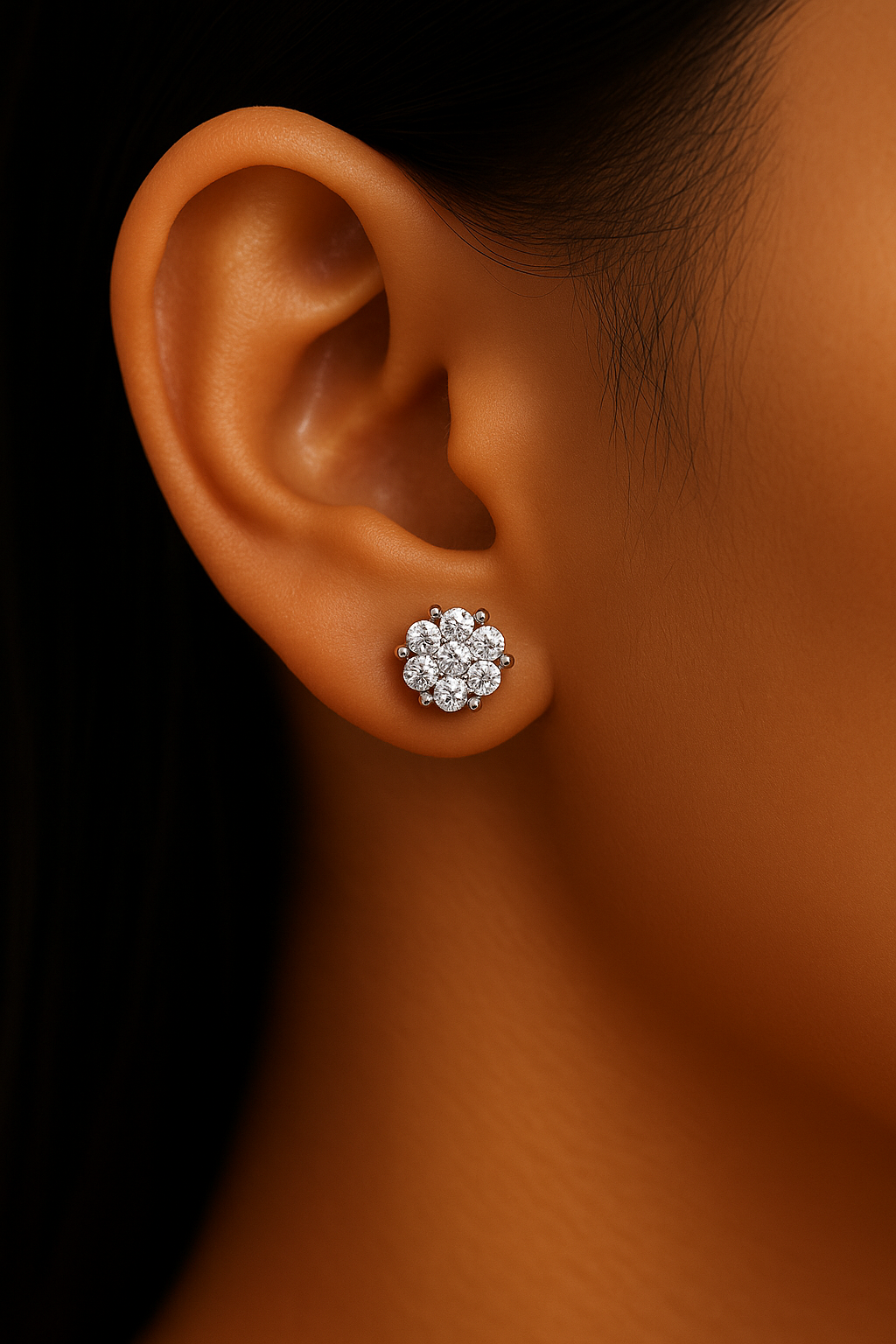 Moissanite in 18K White Gold Over Sterling Silver 7MM Flower/Honey Comb Earrings