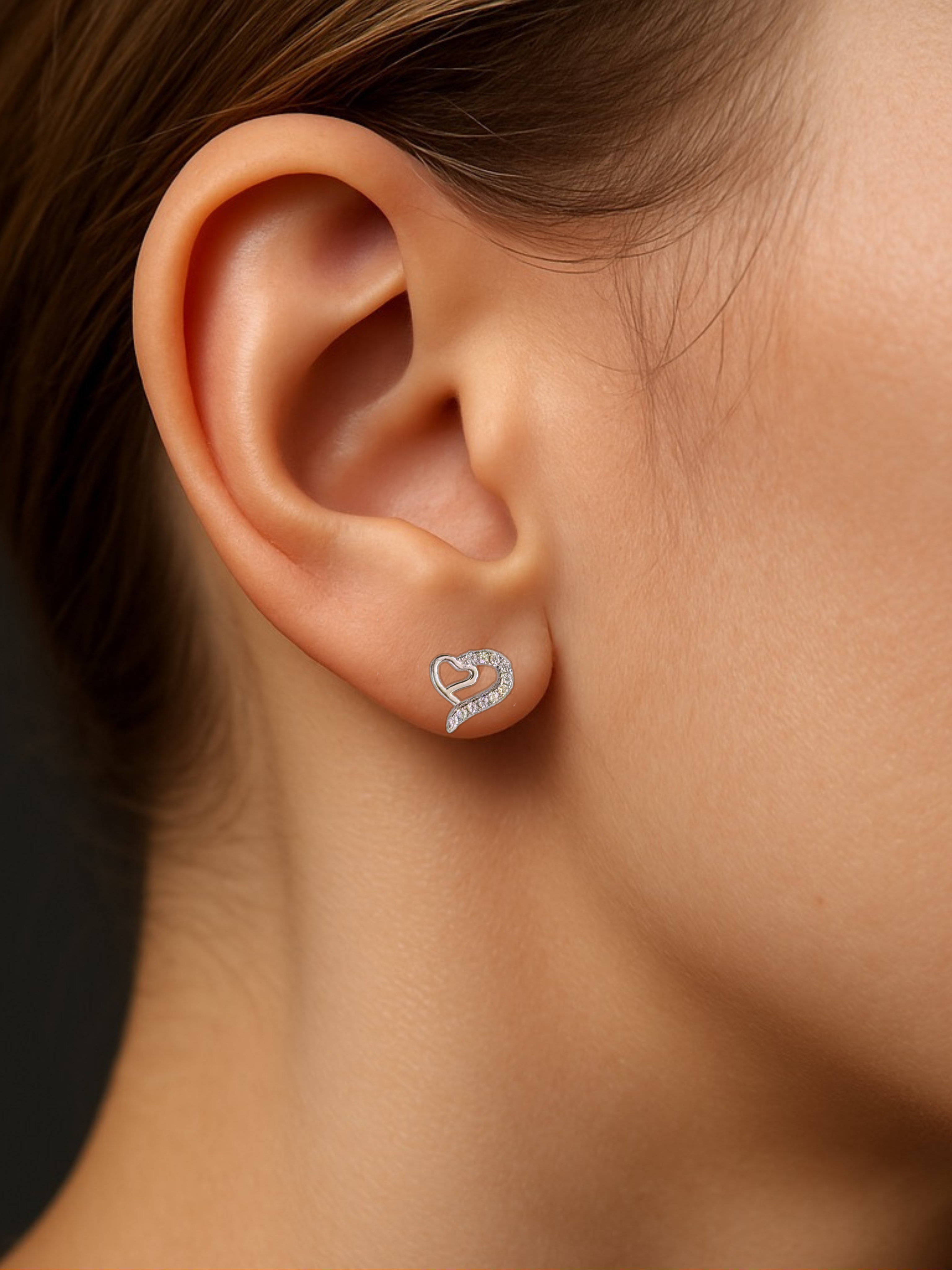 Moissanite in 18K White Gold Over Sterling Silver Open Double Heart Earrings