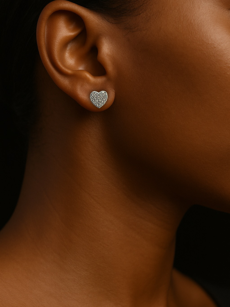 Iced Out Moissanite Flat Heart Stud Earrings